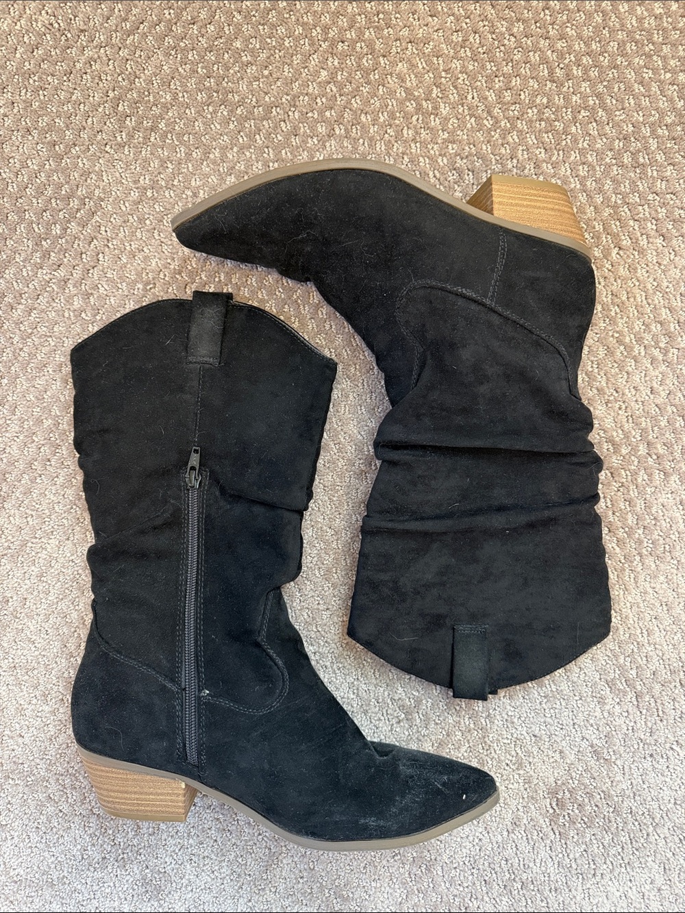 Target Black Suede Mid-Calf Slouchy Western Heel Boots